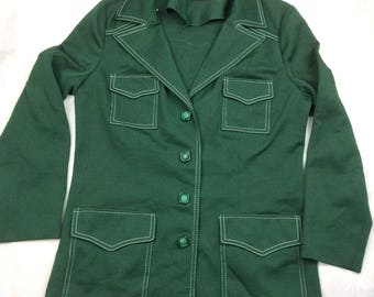 Vintage 1970s Butte Knit Green Blazer Top Suit -AH33