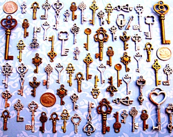 128 Skeleton Keys Bulk Vintage Antique Look Replica Charm Jewelry Steampunk Wedding Bead Supplies Pendant Collection Reproduction Craft
