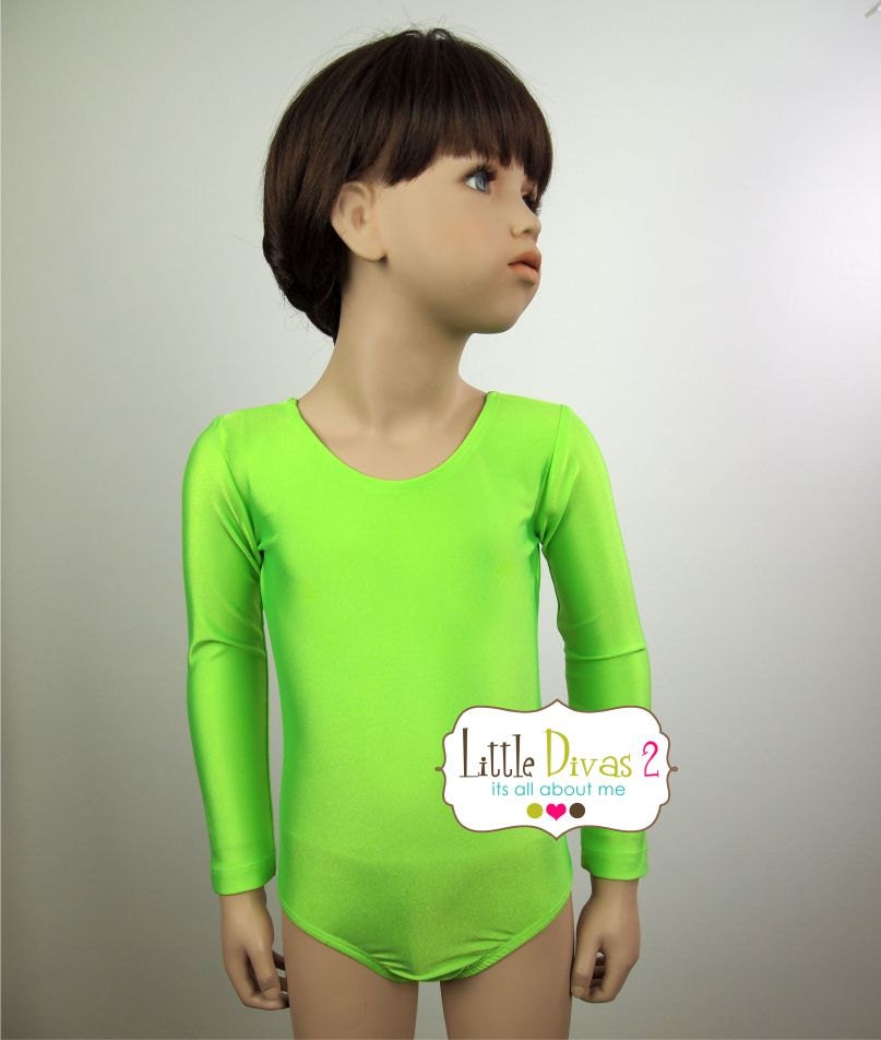 Neon Lime Green LeotardShiny Child Long Sleeve Leotard