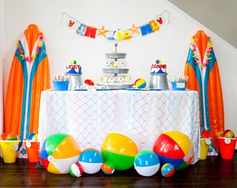 Beach Birthday Party Banner- Beach Party Banner- Beach Ball Party Banner- Boy's Birthday Party- Summer Birthday Party Banner
