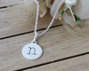 Personalized Silver Disc Necklace, Sterling Silver, Disc Charm Necklace, Personalized Jewelry, Silver Initial Pendant, Initials Necklace
