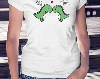 Trex shirt, Dinosaur shirt, Funny shirt, Women's shirt, Animal shirt, Love shirt, Heart shirt, Hug shirt, Cute shirt, White, Heather Gray