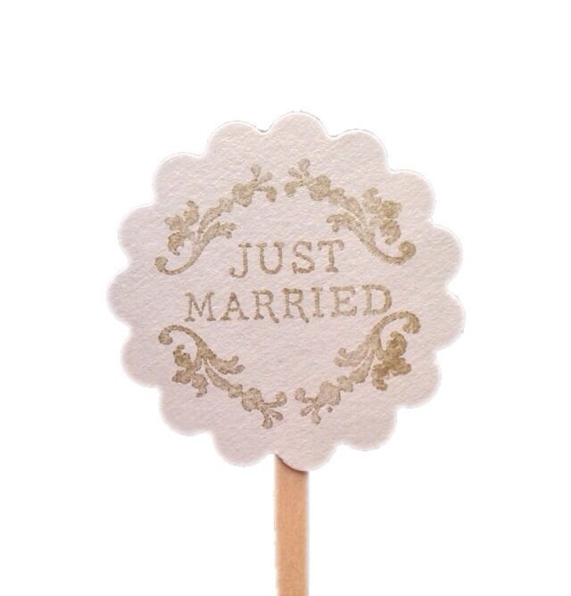 Just Married Wedding Cupcake Topper Custom Colors