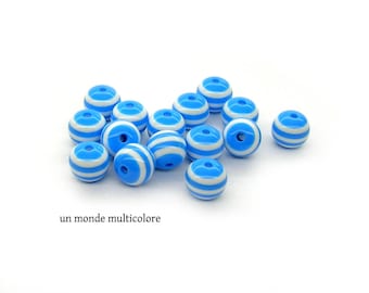 Acrylic striped blue and white 10 mm 10 beads