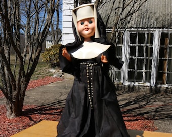 Vintage 1960s Catholic NUN DOLL with Habit Rosary and Blinking Eyes Religious Christian Spiritual