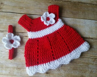 SALE! Crochet Baby Dress, Take Home Baby Dress, Baby Gift, Infant Dresses, Crochet Newborn Dress, Photo Prop Dress, Infant Red Baby Dress