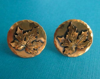 Copper Maple Leaf Earrings - Moderne 60s - Screw Back
