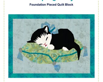 SLEEPING KITTEN Quilt Pattern Instant Download Paper Pieced Quilt Pattern Foundation Pieced Quilt Block Pattern Cat quilt Pattern Kitty