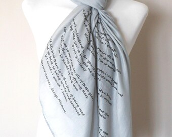 George Michael Scarf. Grey. Music lyrics scarf with 'A Different Corner' print. Poetry scarf.