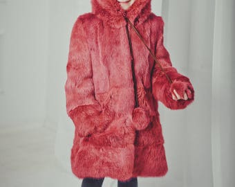 Bright fur coat for kids Fur jacket Long coat Winter Kids coat Baby coat Baby gift Kids clothing Girls coat Rabbit fur coat Girl's fur coat