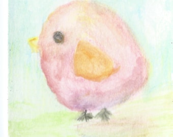 Original ACEO Watercolor Painting - Little Pink Bird