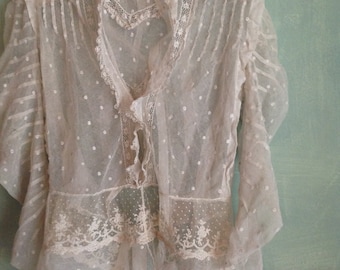 antique edwardian victorian tulle net lace bodice blouse Medium size