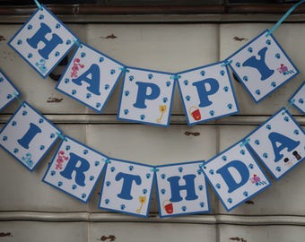 Blues Clues Themed - Happy Birthday Banner - Customizable - (Blue, Magenta, Shovel, Pail, Mailbox and Salt and Pepper) - Nick Jr.