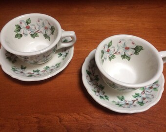 Syracuse China Dogwood Cups and Saucers Set of Two