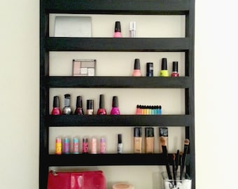 makeup organizer - makeup shelf - beauty station - nail polish shelf - makeup brush holder - cosmetics - ladies gift - Personalized gift