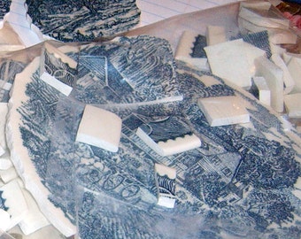 Broken China, Mosaic Focal, Currier and Ives, Mosaic supplies,120 mosaic pieces.