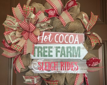 Winter wreath. Christmas wreath. Winter front door wreath. Christmas front door wreath. Wreath for the front door. Hot cocoa wreath.