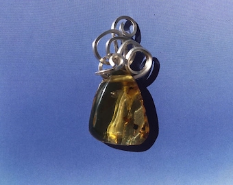 Amber Insanity! Sterling Silver Square Wire Wrapped Natural Amber Pendant