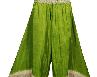 Boho Mexican Hippie Green Flare Maxi Skirts High Waist Wide Leg Divided Long Skirts