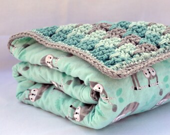 Sloth, crochet baby blanket, baby shower gifts, nursery blanket, reversible crochet blanket, crochet afghan, travel blanket, baby afghan