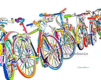 Bike Frenzy, bicycle art print by Susan Giannantonio