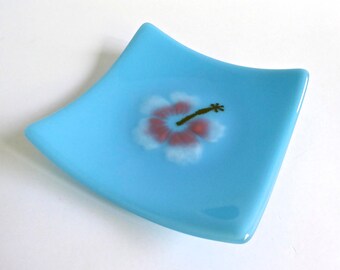 Fused Glass Hibiscus Plate by BPRDesigns