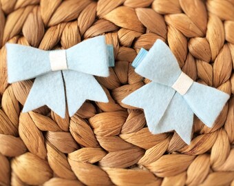Felt Bow Hairclip Set - Ice Blue
