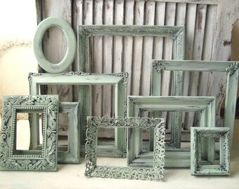 Picture Frames, Rustic Mint Picture Frames, Painted Picture Frame Set, Ornate Vintage Frames, Mint Nursery Frames , Vintage Wedding Frames