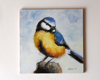 Tit oil painting, Birds original oil painting, Birds art, Christmas gifts, birthday gifts