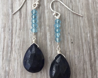 Sterling Blue Topaz & Sapphire Earrings