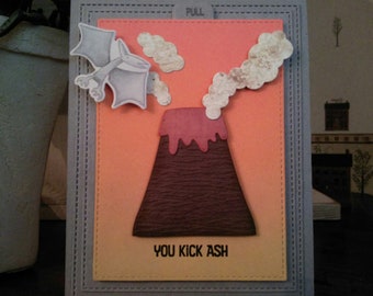Interactive Erupting Volcano Graduation Card, You Kick Ash Volcano Card, Prehistoric Card