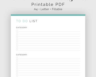 To Do List with Categories - Fillable - Printable PDF - Task Management, Productivity Planner - Business Planner - Instant Download