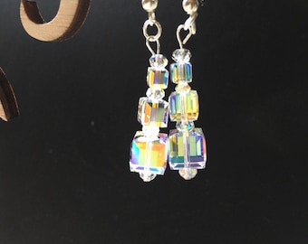 Swarovski Crystal AB Cube Dangle Earrings