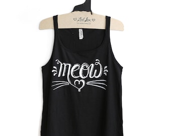 Small -Black Relaxed Jersey Tank with MEOW Screen Print