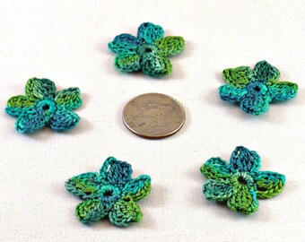 Crochet Applique Mini Flower Motif Flower Embellishment Crochet Flower Applique Green Teal Crochet Motif Crochet Flower Motif
