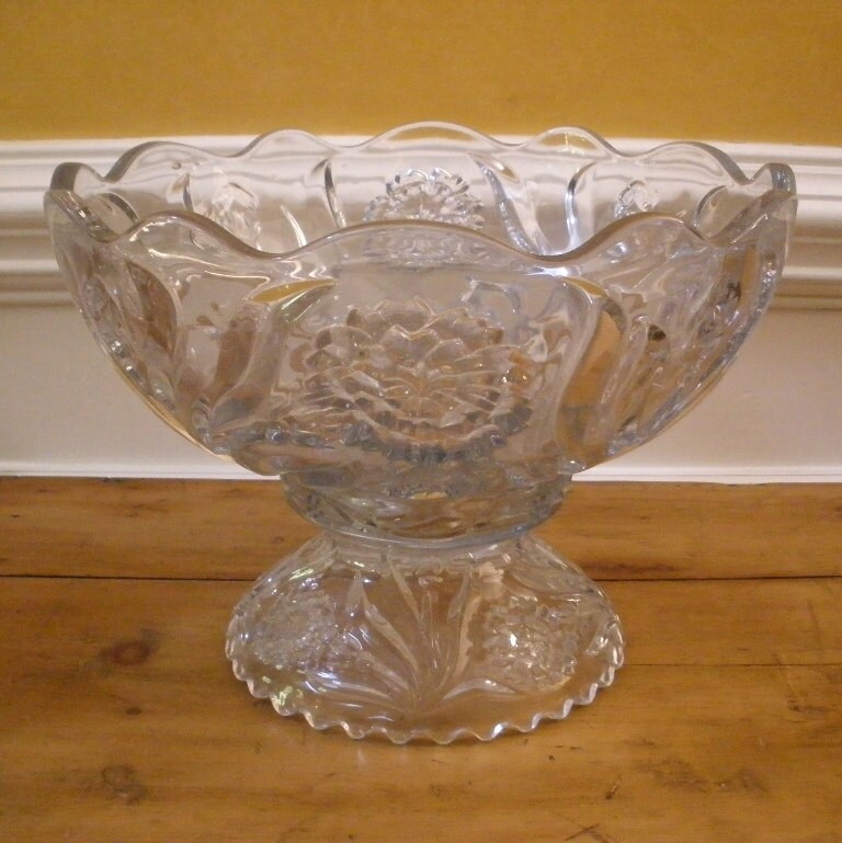 Antique Punch Bowl Large Pressed Glass New Marti