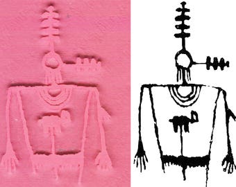 Petroglyph Rock Art Hunter Southwest Design Stamp PMC Ceramic Polymer Clay - ScrapBooking & Textile - Southwest Hunter Figure Rubber Stamp