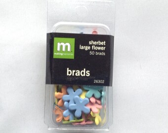 New- For Scrapbooking and Paper Crafting 50 Brads by Making Memories Sherbet Large Flowers
