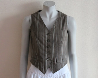 Women's Vest Brown Vest Brown Striped Women Vest Fitted Waistcoat Steampunk Medium Size
