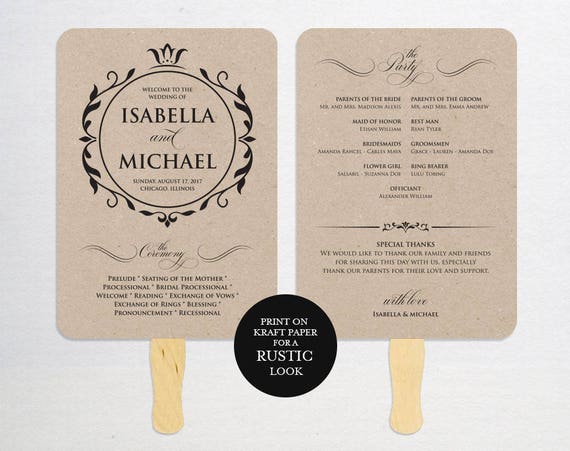 wedding program fan template calligraphy script printable