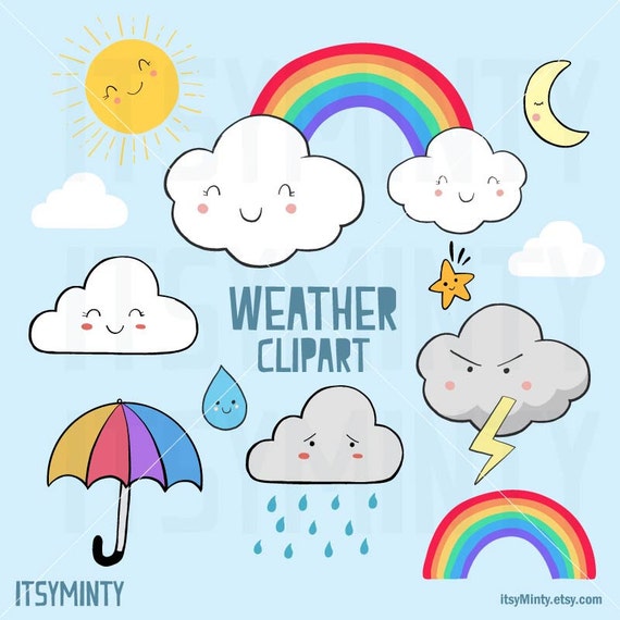 Adorable weather cliparts Instant download PNG Clouds