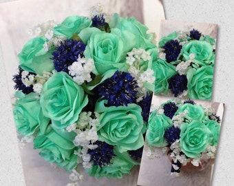 Custom Mint with Navy Bridal Bouquet Set