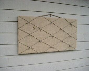 Burlap Pin Board, Burlap and Twine Bulletin Board with nautical knots, Wedding photo display board, natural burlap with twine knots