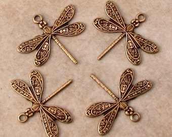 Small Dragonfly Charm, Brass Ox, 4 Pc. AB149