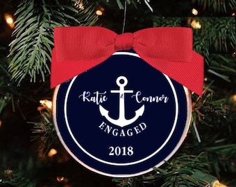 Engagement Ornament, Wedding Ornament, Wedding Shower Gift, Nautical Wedding, Coastal Wedding, Engagement Gift, Coastal, Anchor, Navy