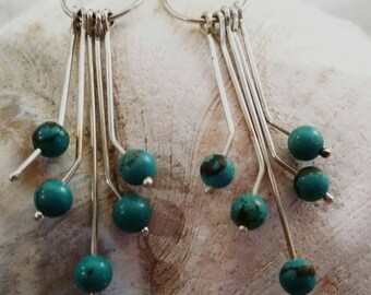 Sterling Silver Malachite Bead Tiered Earrings