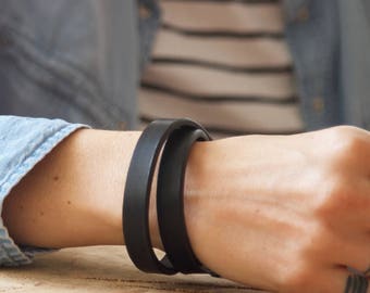 Double Wrap Leather Wristband Personalised Leather Cuff Custom Leather Bracelet Black Leather Band Leather Anniversary Gifts Mens Bracelet