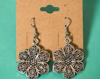 Flower Large Filigree Silver Earrings