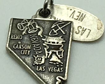 Las Vegas Nevada Reno Carson City State Map Sterling Silver Charm Travel Souvenir