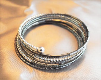 Gray and Silver Small Beaded Wrap bracelet